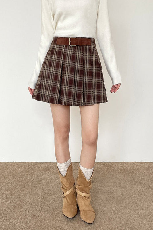 Vintage Plaid Pleated Christmas Skirt