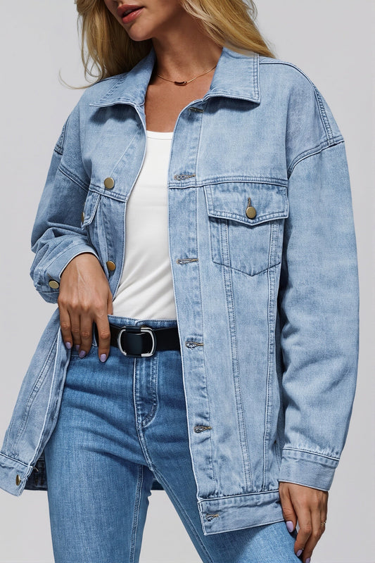 Oversized Button Front Denim Jacket