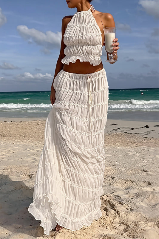 Backless Tiered Halter Top Skirt Set