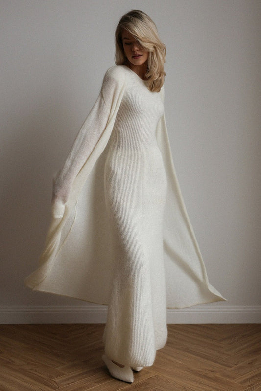 Vintage Knit Cardigan and Sleeveless Dress Two Piece Set