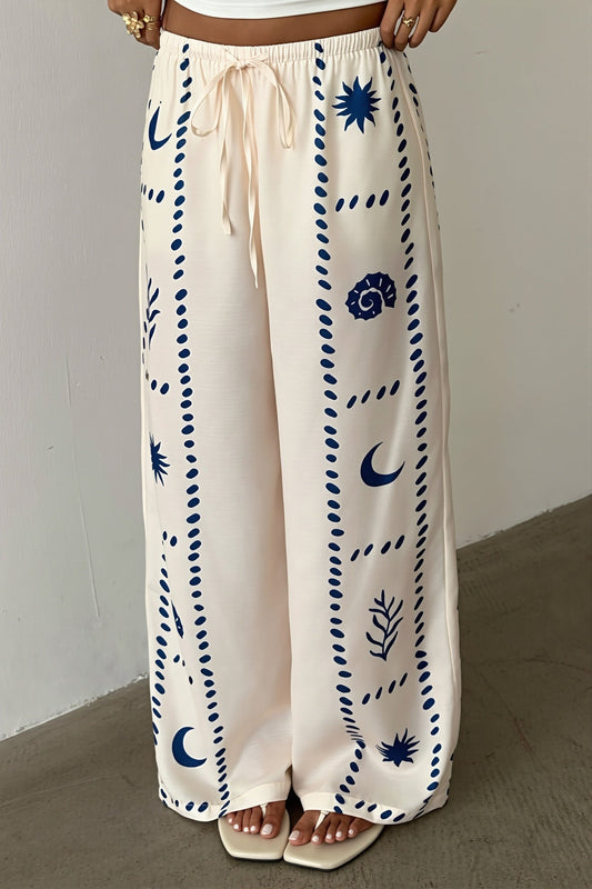 Printed Drawstring Wide Leg Pants