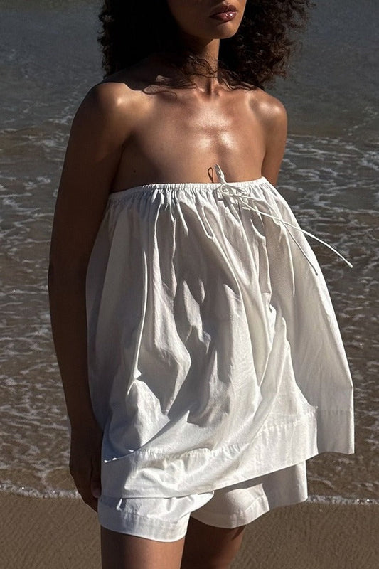 Strapless Cotton Top And Shorts Set