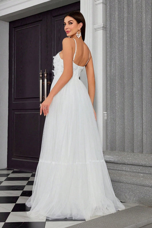 Spaghetti Bandeau Butterfly Tulle Elegant Reception Dress