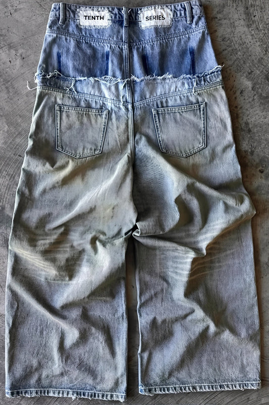 Vintage Raw Hem Double Waist Rivet Ripped Jeans