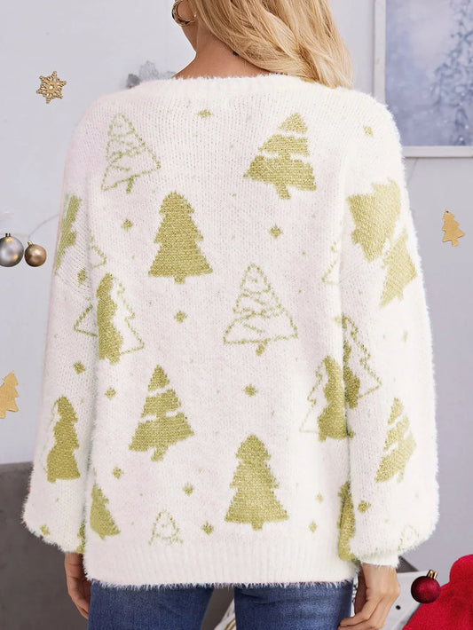 Multi-Color Christmas Tree Design Round Neck Loose Lazy Wind Sweater Sweaters-L