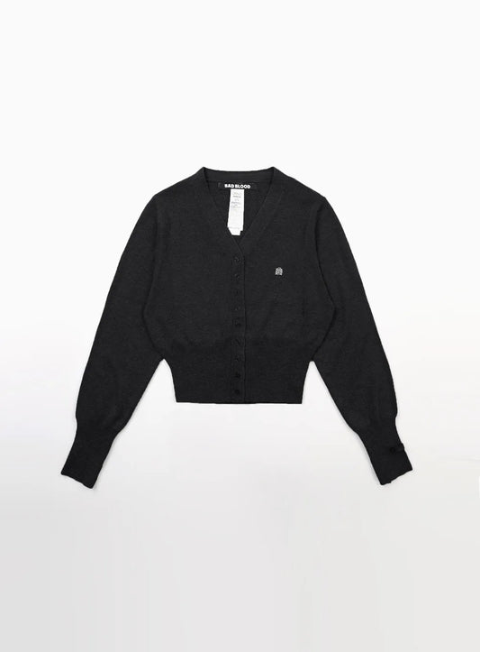 Vintage Embroidered Round Neck Cardigan Black / S Cardigan-241208