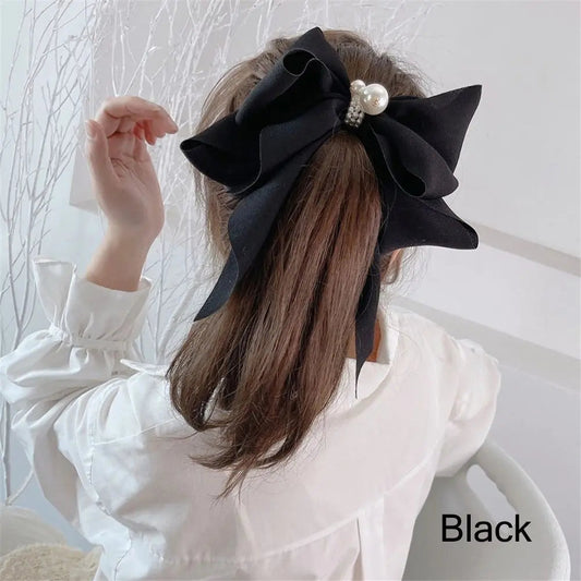 Ribbon Bowknot Ponytail Hair Accessory - Spring Fashion Christmas Black Accessories-L