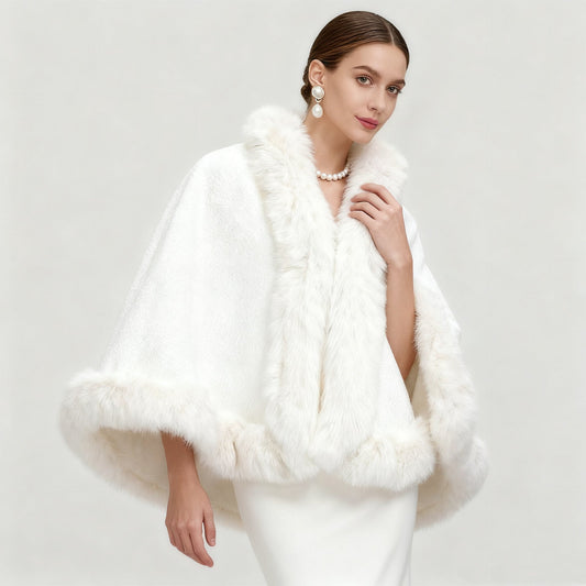 Elegant Oversized Faux Fur Paneled Cape Coat