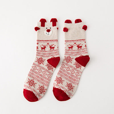 3D Reindeer Ear Mid Calf Japanese Style Christmas Socks