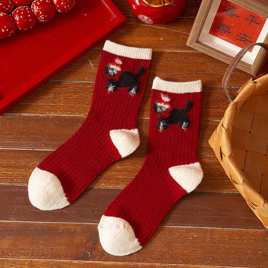 Thick Warm Wool Cute Fleece Lined Mid Calf Christmas Socks