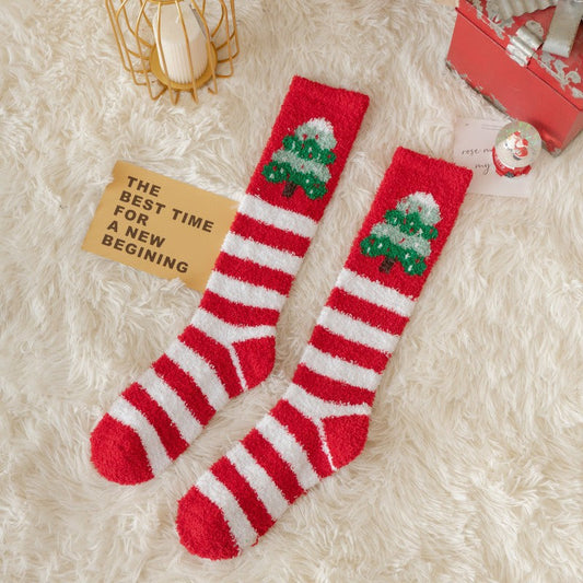 Thick Coral Fleece Reindeer Snowman High Top Christmas Socks