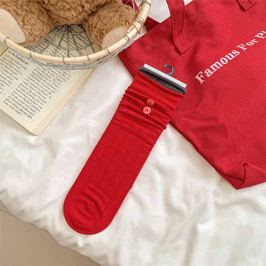 Slouchy Red Combed Cotton Mid Calf Chic Socks