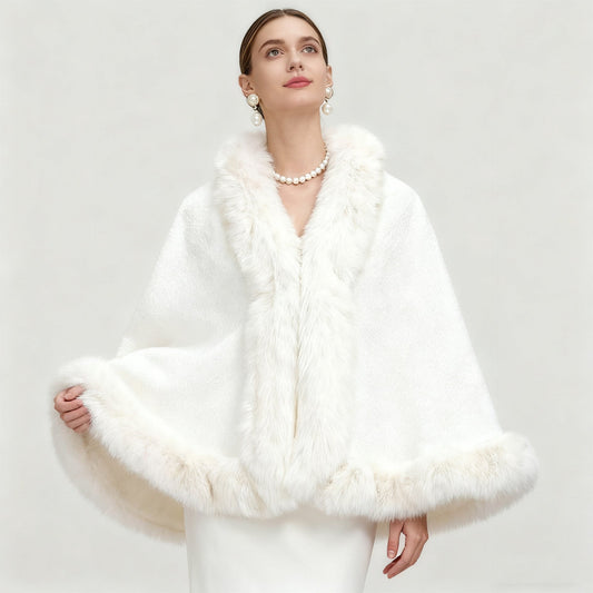 Elegant Oversized Faux Fur Paneled Cape Coat