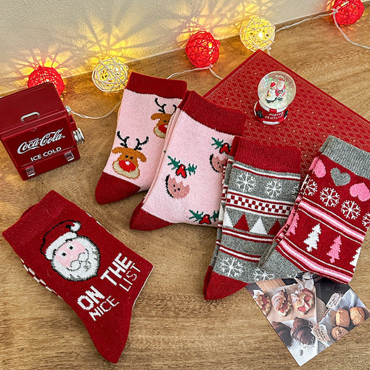 5 Pack Cartoon Wool Warm Mid Calf Cute Christmas Socks