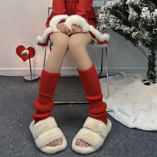 Soft Knit Warm Red Leg Warmers