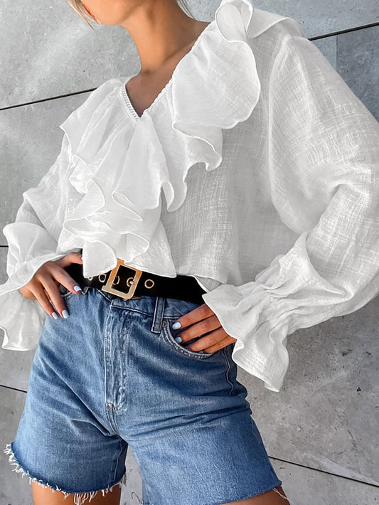 Drop Shoulder Ruffled Cotton Blouse