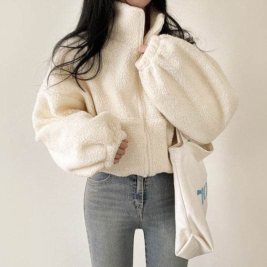 Teddy Fleece Stand Collar Zip Jacket