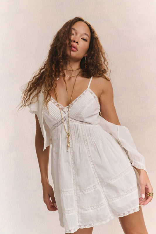 Lace Patchwork Hollow Ruffle Cami Mini Dress