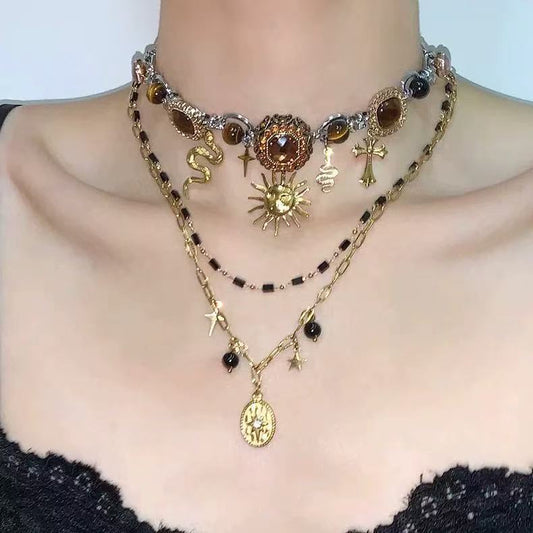 Double Layer Sunflower Cross Snake NeckLace