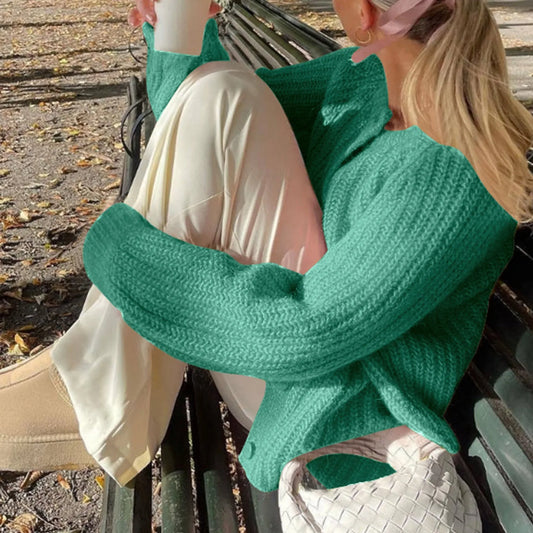 Warm Chunky Knit Long Sleeve Red Cardigan Green-1 / S Cardigan-241208