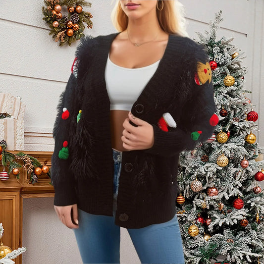 Three Decoration Lace Detail Cardigan Black / S Cardigan-241208
