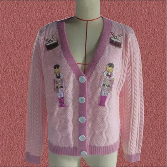 Y2K Sequins V-Neck Single Breasted Cardigan Pink / S Cardigan-241208