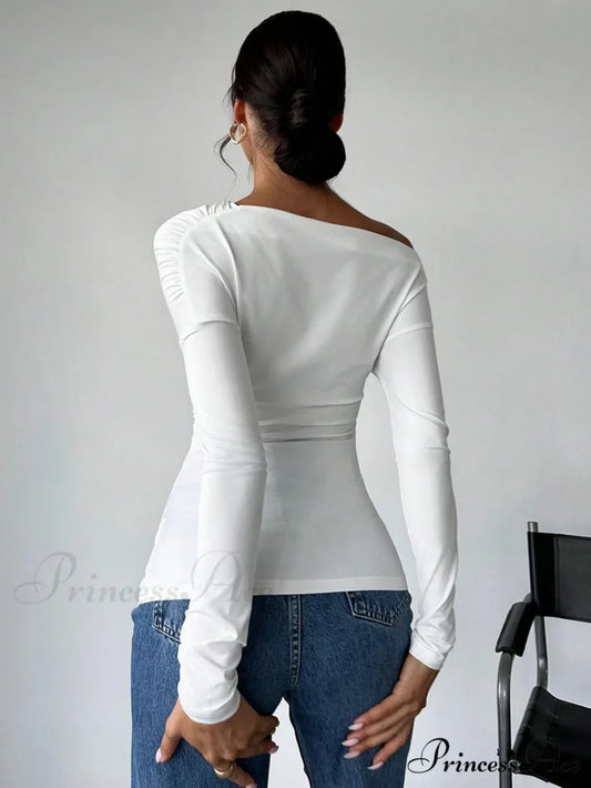 A-line Shoulder Long Sleeve Slim Knitted Top Women knittop-250126