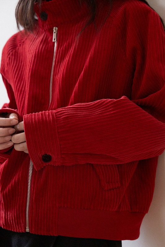 Vintage Corduroy Stand Collar Short Slim Jacket