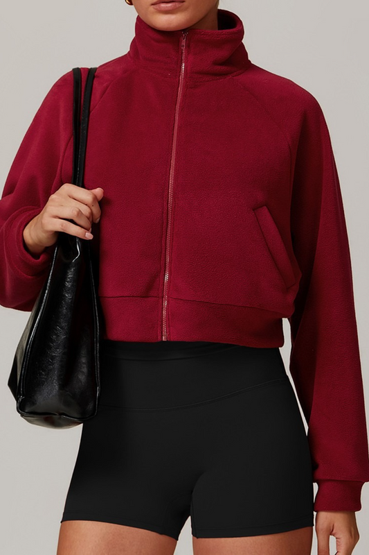 Fleece Lined Stand Collar Zip Yoga Warm Windproof Jacket