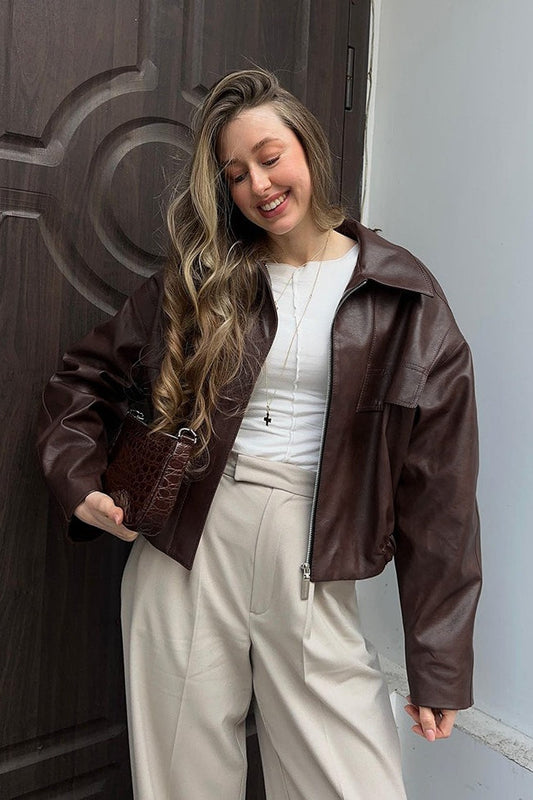 Retro Brown PU Leather Jacket