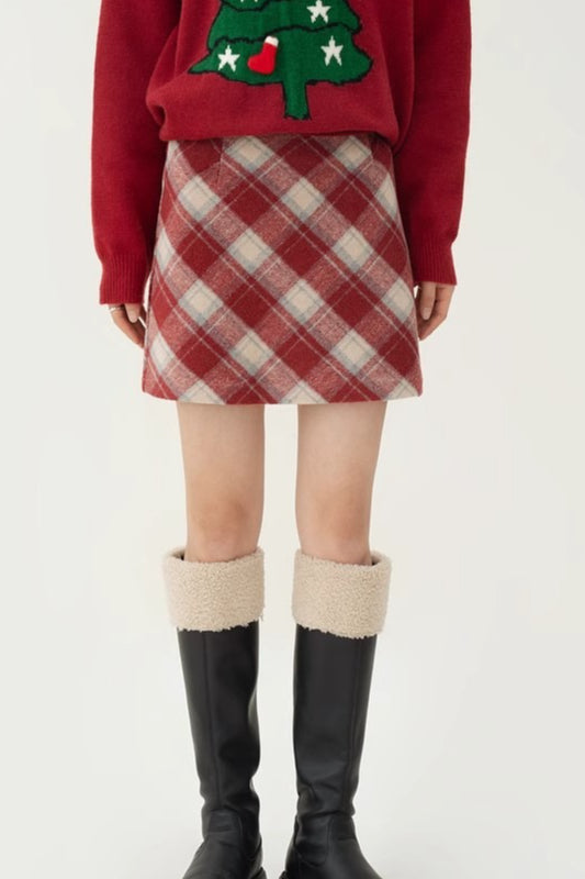 High Waist Tartan Mini Christmas Skirt
