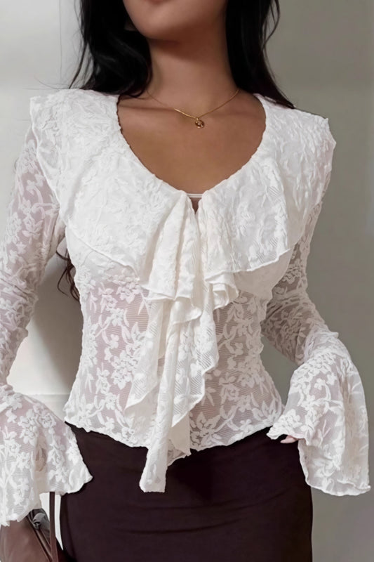 Chic Design White Lace Flare Sleeve Blouse