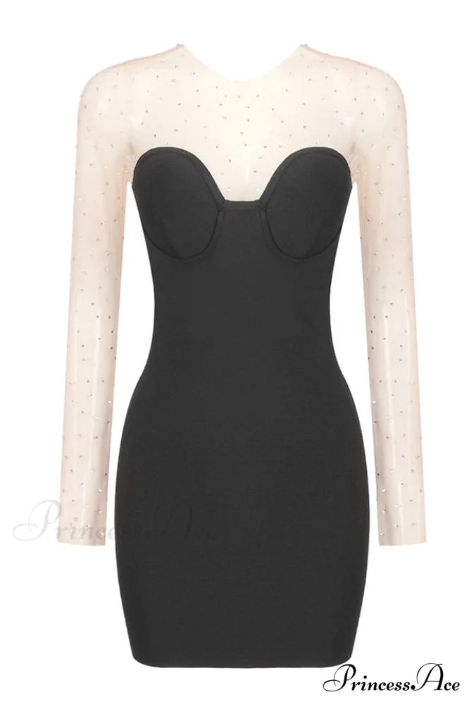 Aarohi Crystal Stylish Mesh Mini Dress XS / Black