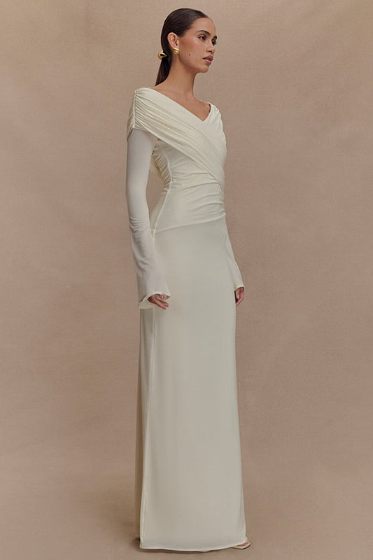 V-Neck Ruched Maxi Boho Dress