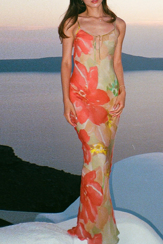 Floral Tie Back Cutout Resort Cami Maxi Dress