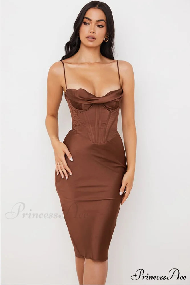 Absolute Elegance Satin Charming Corset Midi Dress