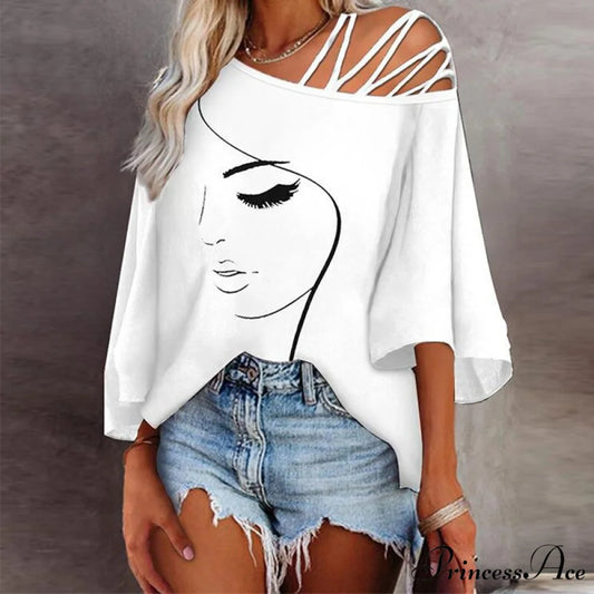 Abstract Skew Women Bandage Design and Blouse Neckline with Tee Detail 01 White / S