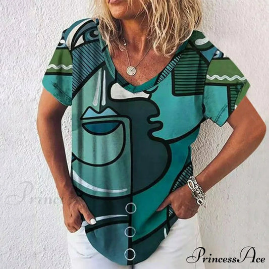 Abstract T-Shirt Casual with Print Green / S