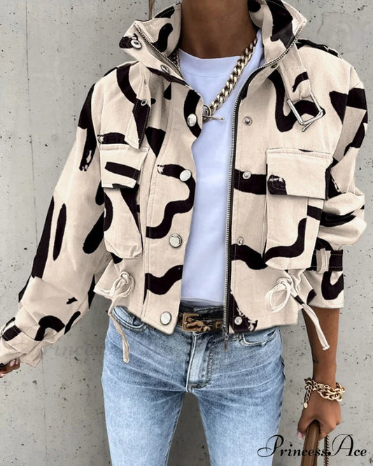 Abstract Zip-Up Coat Beige / S