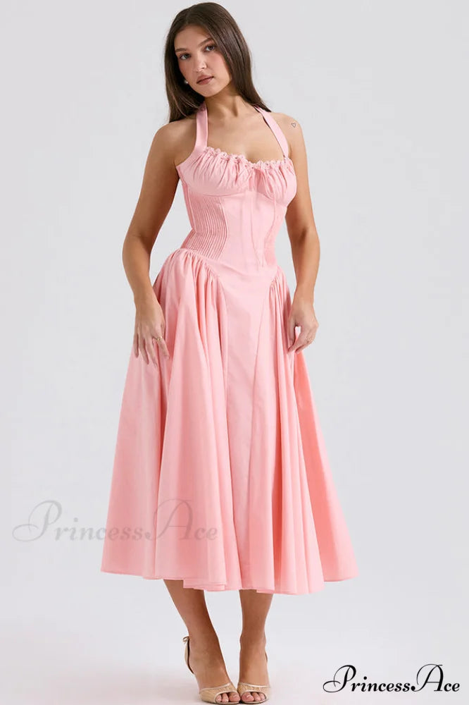 Adabella Cotton Stylish Halter Midi Sundress