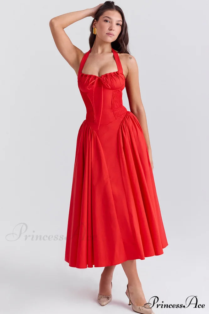 Adabella Cotton Stylish Halter Midi Sundress