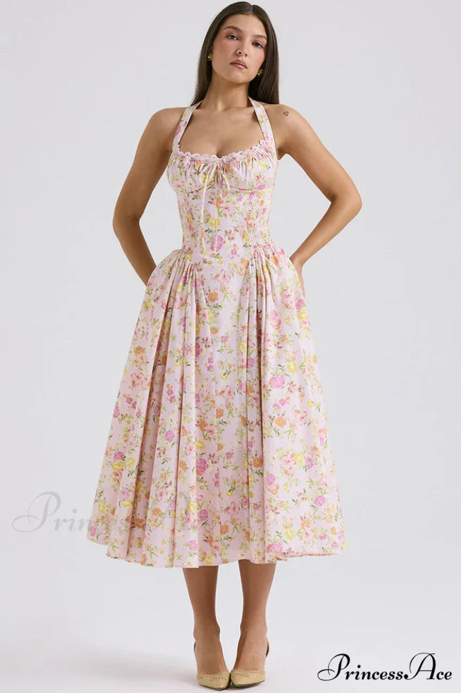 Adabella Cotton Stylish Halter Midi Sundress