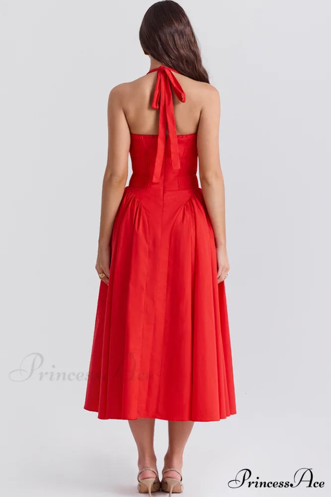 Adabella Cotton Stylish Halter Midi Sundress