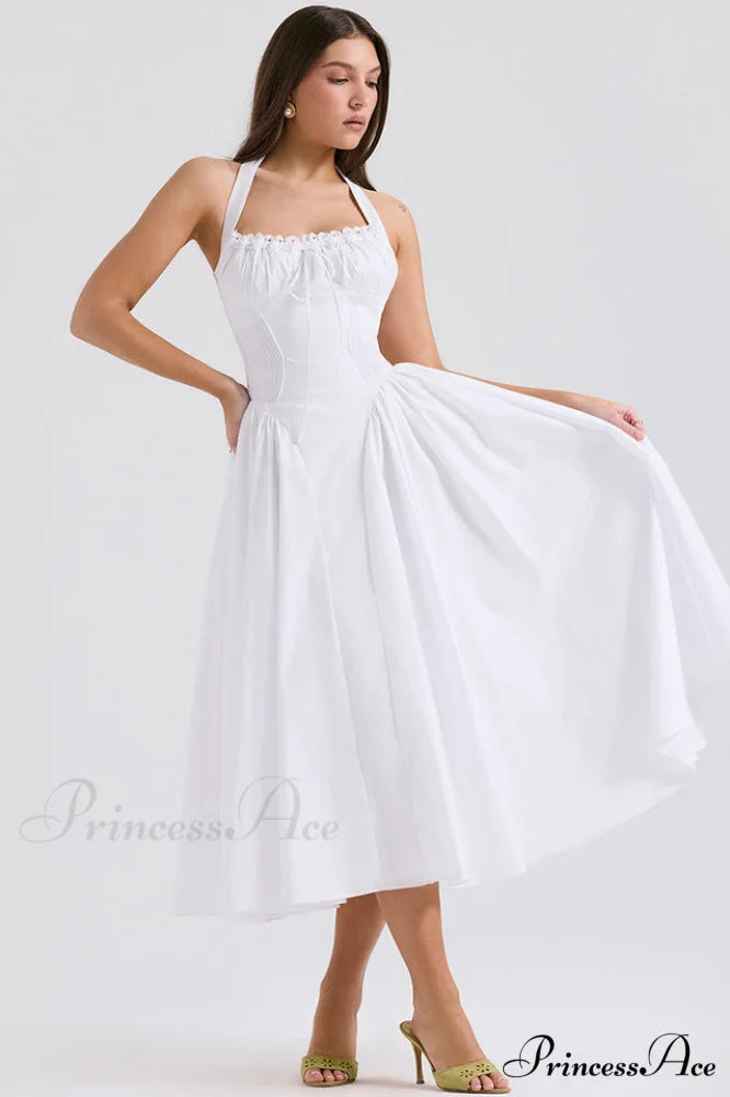 Adabella Cotton Stylish Halter Midi Sundress