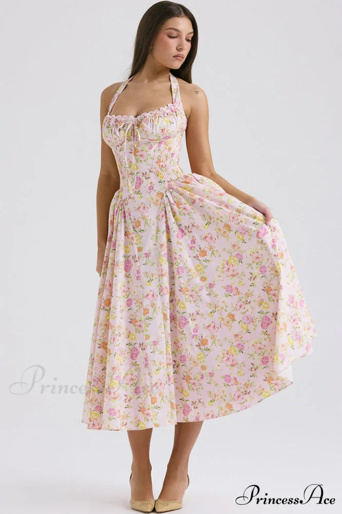 Adabella Cotton Stylish Halter Midi Sundress