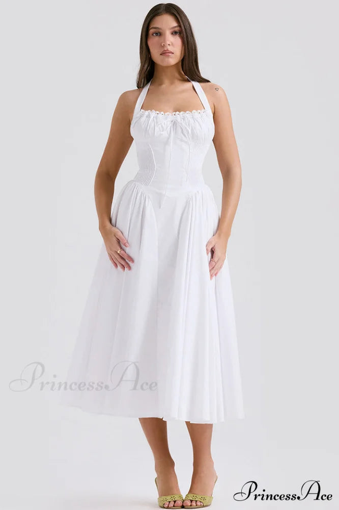 Adabella Cotton Stylish Halter Midi Sundress XS / 2#