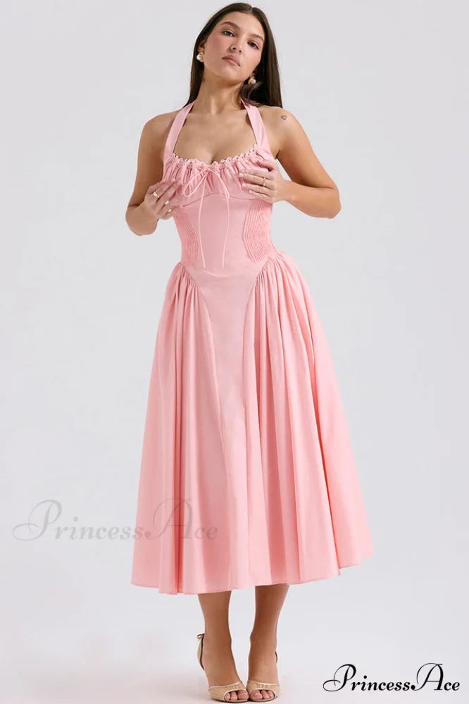 Adabella Cotton Stylish Halter Midi Sundress XS / 3#