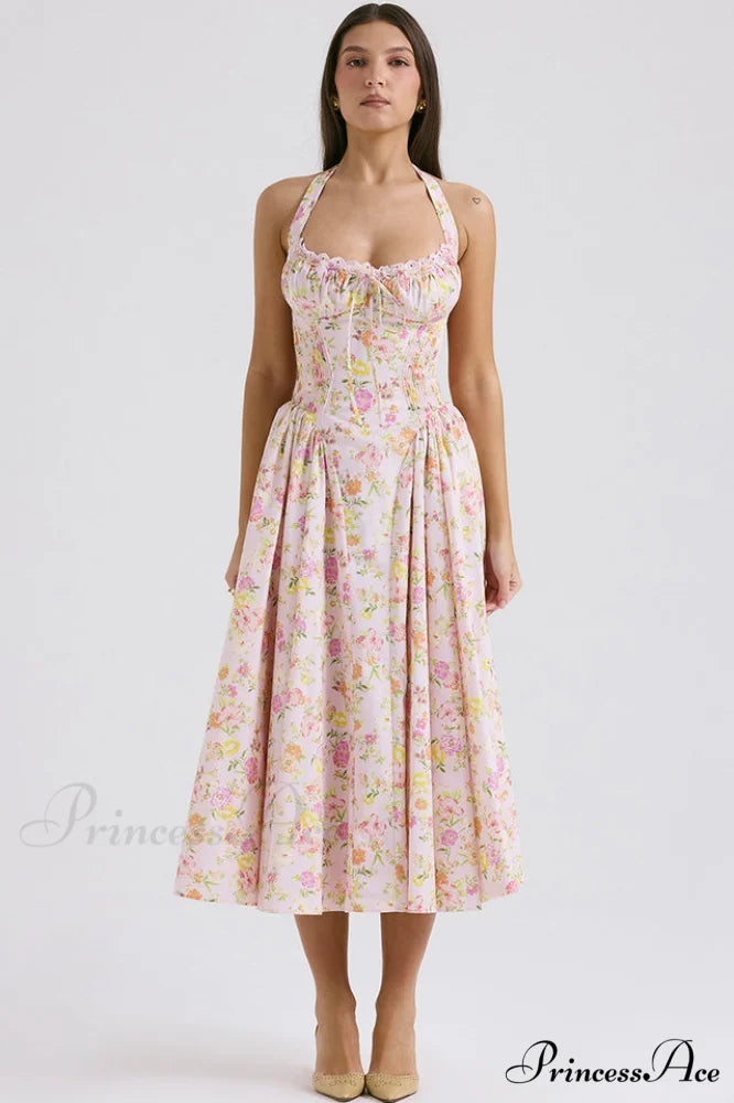 Adabella Cotton Stylish Halter Midi Sundress XS / 4#