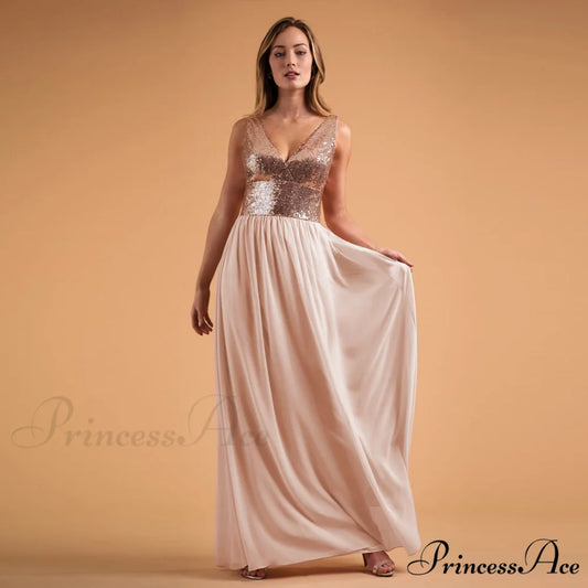 Adina Sequin and Charming Satin Ball Gown Champagne / S