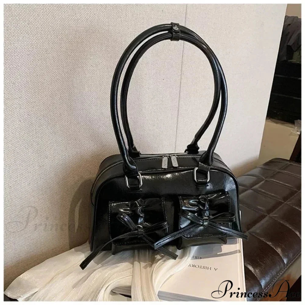 Adorable Bow Tie Synthetic Leather Underarm Shoulder Bag Black / 30x17x10cm shoulder-250126